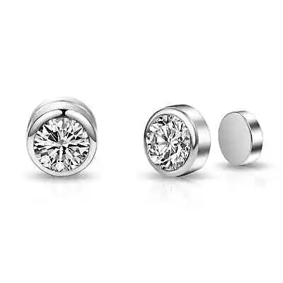 Buy Men's Silver Plated 6mm Magnetic Clip On Earrings Created With Zircondia® Crysta • 7.99£