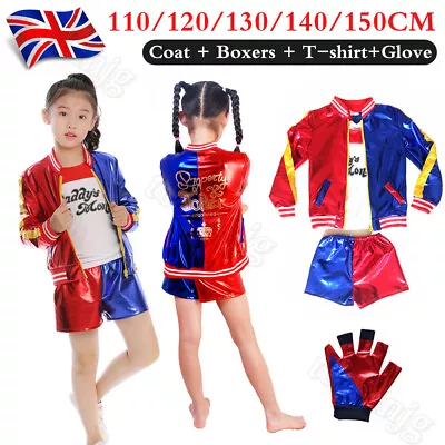 Buy Halloween Cosplay Costume 4Pcs Kids Girls Harley Quinn Suicide Squad Dress Props • 15.79£