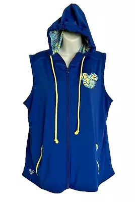Buy Disney Parks Hoodie Top Zip Vest L Blue Yellow Mosaic Sleeveless Mickey Mouse • 15.43£