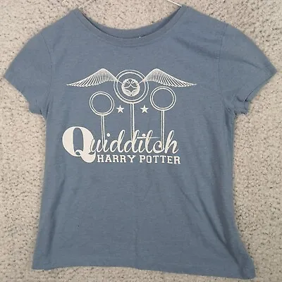 Buy Womens Harry Potter Quidditch T Shirt UK 12 Pale Blue Spell Out • 5.95£
