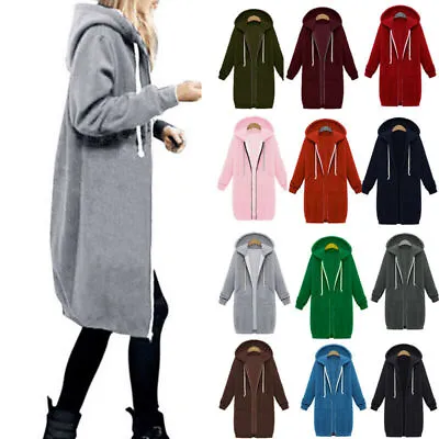 Buy Mid-Length Womens Zip Up Hooded Long Sleeve Jacket Ladies Hoodies Cardigan Coats • 16.99£