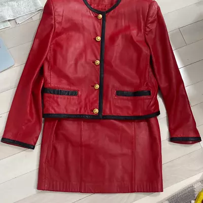 Buy Evan Davies Women's Lamb Nappa Leather Cropped Button Jacket & Skirt Set Size 6 • 93.55£