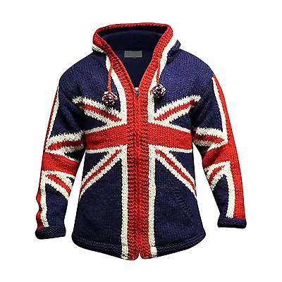 Buy Mens Union Jack Fleeced Colourful Wool Hoodie Jacket With Two Pockets And Zipper • 68.99£