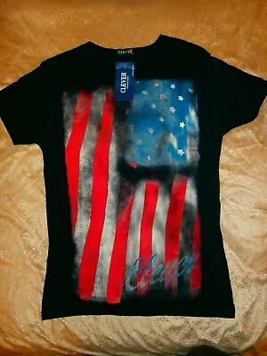 Buy CLEVER STARS AND STRIPES USA THEME WOMENS GIRLS L T-Shirt Top • 11.91£