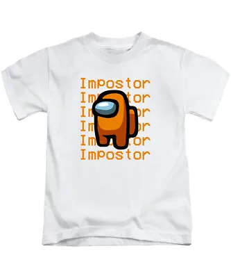 Buy Impostor Among Us Kids T-Shirt Tee Top (Orange Print) Gaming Gamer • 7.95£