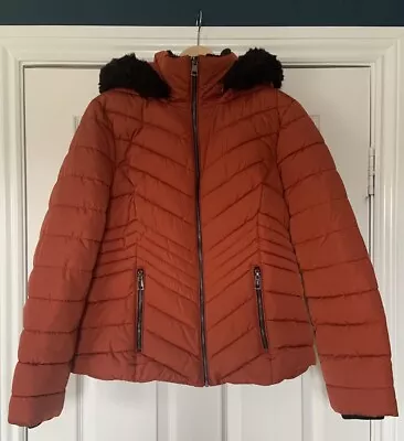 Buy **GEORGE** Women’s Faux Fur Hooded - Rust Puffer Jacket - Size M - Hardly Worn • 10£