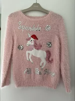 Buy Primark Girls Pink Unicorn Fluffy Xmas Jumper. Age 7-8 Years. Sequin Detail • 5£
