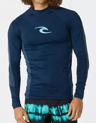 Buy Rip Curl Mens Rash Vest. Corps Long Sleeved Surf Navy Uv Sun Protection Top W23 • 34.99£