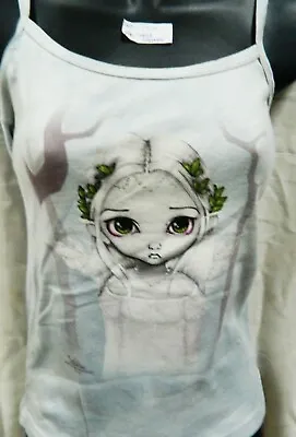Buy Last Leaves Fairy With Large Eyes Hand Dyed Beige Spaghetti Strap Shirt UNWORN • 16.09£