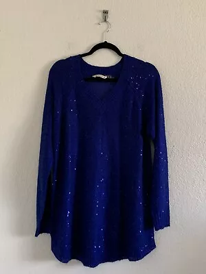 Buy Soft Surroundings Tunic Sweater Womens Large Blue Sequins Sparkle V-Neck • 30.24£