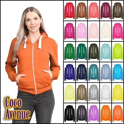 Buy Ladies Fleece Hooded Plain Zip Up Jumper Hoodie Sweatshirt Warm Jacket Coat Top • 12.87£