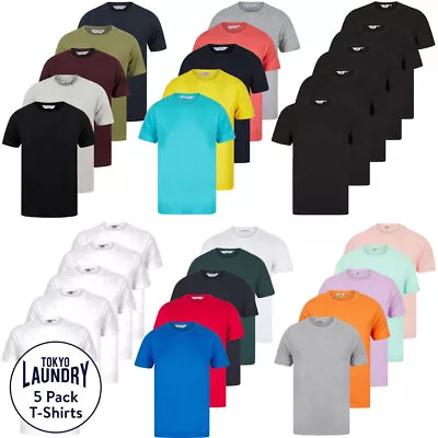 Buy Tokyo Laundry Men's T-Shirts Multi Pack Of 5 Basic Plain Top Set 100% Cotton • 26.99£