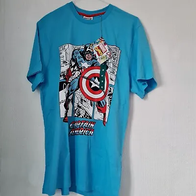 Buy Marvel Men's T Shirt Captain America UK Size Large Blue Short Sleeve • 8.50£