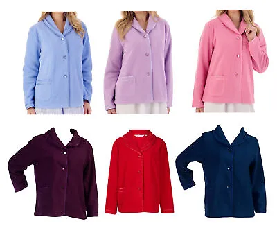 Buy Slenderella Womens Button Up Bed Jacket Anti Pill Fleece Satin Trim House Coat • 25.55£