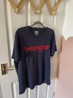 Buy MENS WRANGLER Navy Blue Red Logo Basic Cotton T-Shirt, Size XL • 4.99£