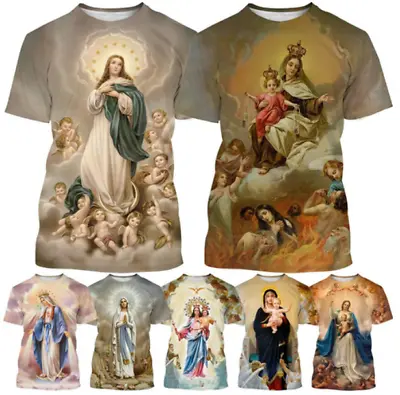 Buy Women/Mens Blessed Virgin Mary 3D Print Casual T-Shirt Short Sleeve Tops S-5XL • 9.59£