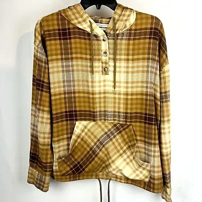 Buy Urban Outfitters Women’s Small Lightweight Plaid Hoodie Brown Yellow • 21.36£