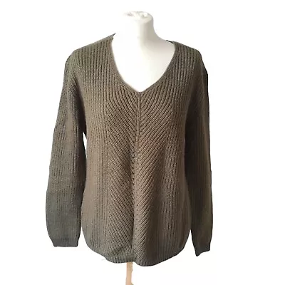 Buy Womens Chunky Knit Jumper Size S 12  Kharki Green Baggy Winter Top Cosy Ribbed • 11.99£