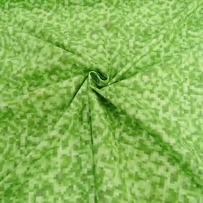 Buy Pixel Cotton Fabric Minecraft Green Squares Computer Game For Dressmaking • 5.40£