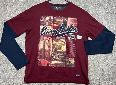 Buy Easy Rider Boys T-shirt DJ&C High Grade Goods Double Long Sleeve Marron BlackXL • 14.98£