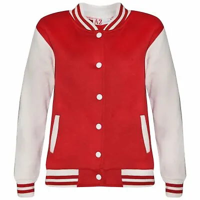 Buy Kids Girls Boys B.B Plain Jacket Red Varsity Style Long Sleeve Coat 2-13 Years • 11.99£