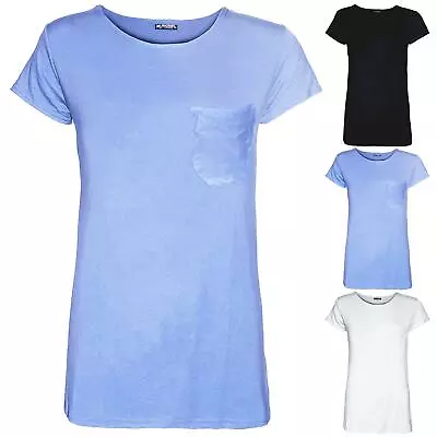 Buy EX PRIMARK Womens Jersey Plain Front Pocket Tee Top Ladies Casual Basic T Shirt • 2.69£