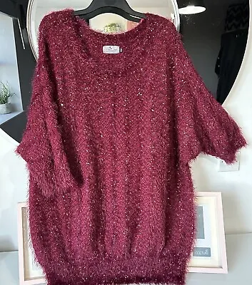 Buy Praslin Deep Red Super Fluffy Long Jumper Plus Size 28/30/32 Sequins Xmas Party • 24.99£