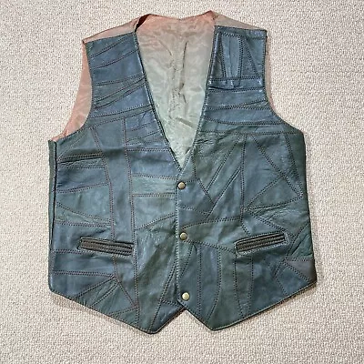 Buy VINTAGE Leather Waistcoat Womens Small 10 Green Crocodile Patchwork Retro Vest • 19.99£