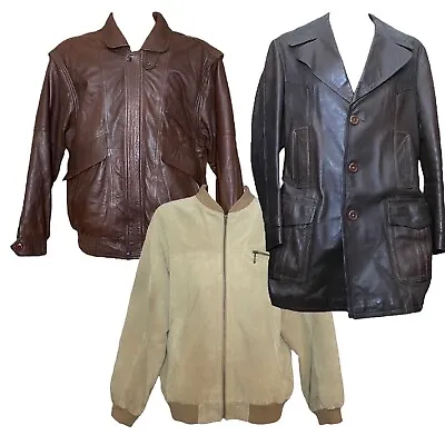 Buy BUNDLE X3 Vintage Mens Genuine Leather Jacket Coat Beige Dark Brown Bomber • 30£