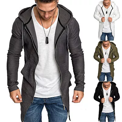 Buy Men Jacket Hooded Sweatshirt Hoodie Longline Coat Zip Up Cardigan Jumper Outwear • 20.29£