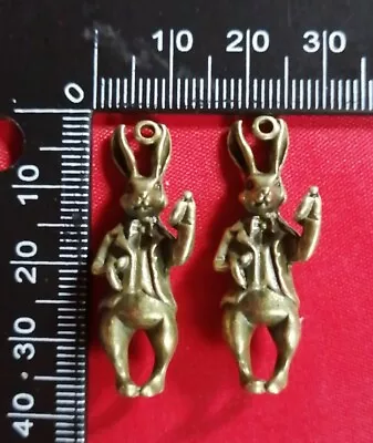 Buy 2 Rabbit Bronze Tone 3D Jewelry Bag Charm Keyring Bracelet Alice In Wonderland  • 2.75£
