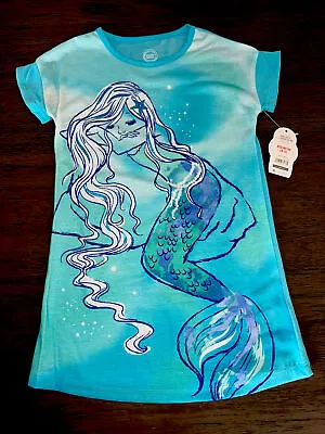 Buy Girls Aqua Blue Green Sparkle Mermaid Seashell Pajamas Sleep Shirt Nightgown 4/5 • 7.22£