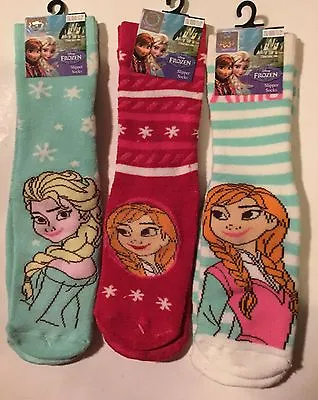 Buy Girls Green Or Pink Slipper Socks With Disney Frozen Elsa /Anna Detail Size 12-2 • 4.99£