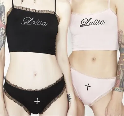 Buy Lolita Crop Top Panty Cami Lingerie Sleep Set Y2k Goth Kawaii Dollskill Pjs • 28.81£