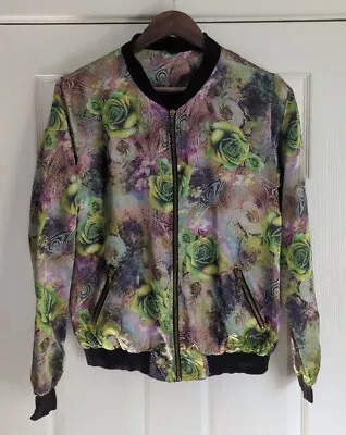 Buy Vintage Vivid Shock Romy Bomber Women's Jacket Colourful Floral FullZip Size L • 42.99£