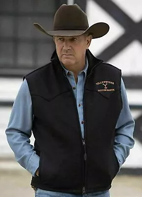 Buy Men's Yellowstone Kevin Costner Vest Black Cole Hauser Wool Cotton Vest Jacket • 45.99£