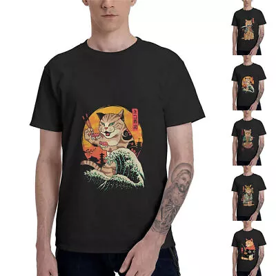 Buy Men Anime Kawaii Cat Print Short Sleeve T-Shirt Summer Loose Blouse Tops Daily • 11.66£