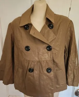 Buy Women's Stylish Jacket Linen Cotton Button Down Shimmer Tan Size L Cute Pockets  • 24.06£