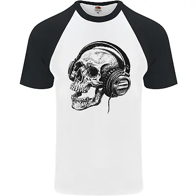 Buy Skull Headphones Gothic Rock Music DJ Mens S/S Baseball T-Shirt • 12.99£