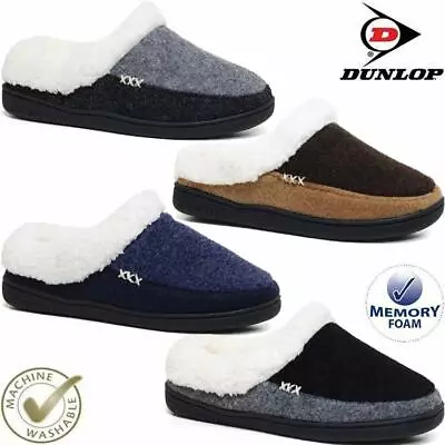 Buy Dunlop Mens Slippers New Winter Warm Fur Cosy Luxury Indoor Slip On Shoes Size • 11.95£