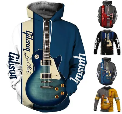 Buy Mens Gibson Guitar Inspired Graphic Print Hoodie Sweatshirt Top - Sizes XS-6XL • 35.69£