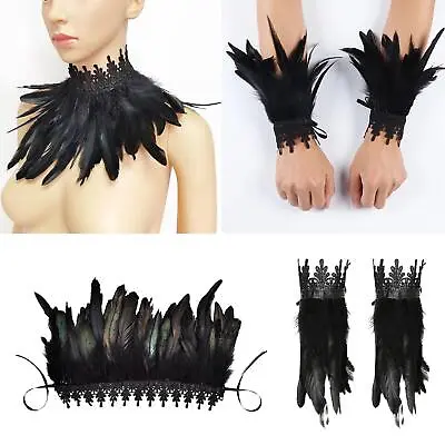 Buy Gothic Feather Choker Shoulder Wrap Halloween Party Tie Stage Show Shawl Shrug • 5.36£