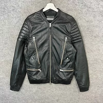 Buy AllSaints Jacket Mens Large Black Sanderson Bomber Sheep Leather Coat Biker Top • 199.99£