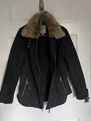 Buy Next Women’s Black Jacket Coat Fur Collar Size 10 • 20£