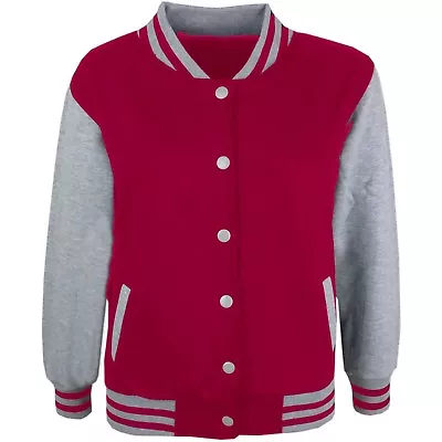 Buy Kids Girls Baseball Pink & Grey Jacket Varsity Style Plain School Jacket 5-13 Yr • 11.99£