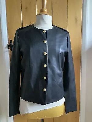 Buy Leather Look Black Military Style Jacket Size 12 • 9.99£