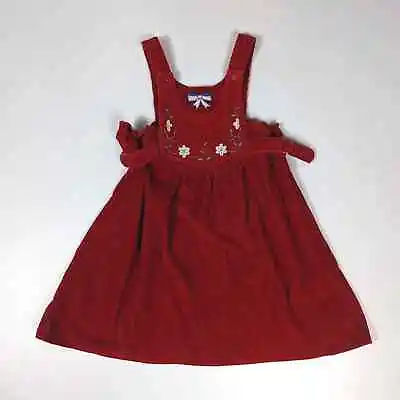 Buy Vtg Happy Kids Dress Girls Sz 6 Red Corduroy Jumper Embroidered Christmas Pinny • 19.79£