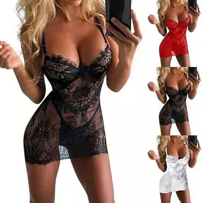 Buy Womens Sexy Lace Lingerie Nightdress See Through Mesh Babydoll Valentine Outfit • 1.99£