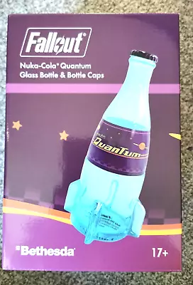 Buy Nuka Cola Quantum Glass Bottle + Bottle Caps - Official Fallout Merch *NEW* • 200£