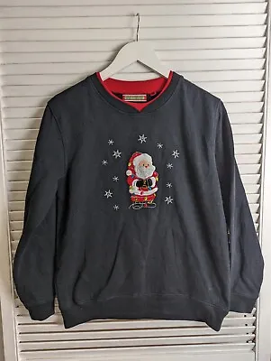 Buy Vintage Holiday Traditions Size Med Black Embroidered Santa Christmas Sweatshirt • 14.99£